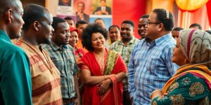 Discutații într-o comunitate despre reformele politice.