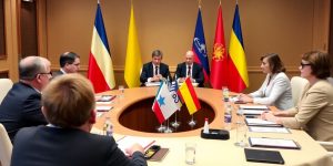 Diplomați în discuții despre politica externă a României.