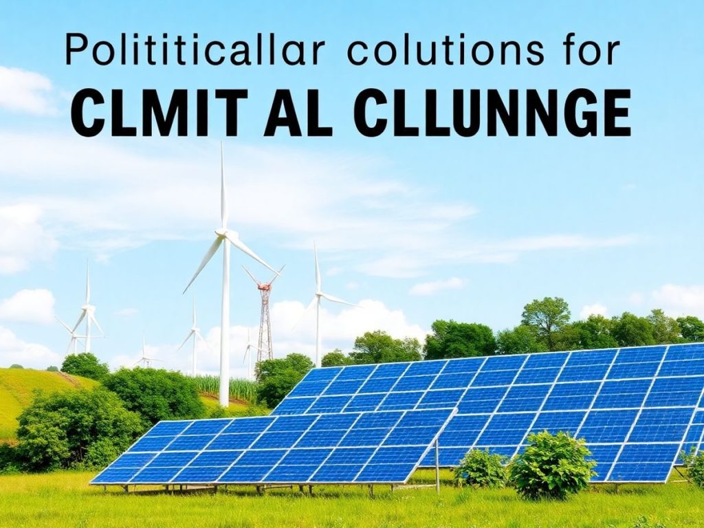 Peisaj cu turbine eoliene și panouri solare verzi.