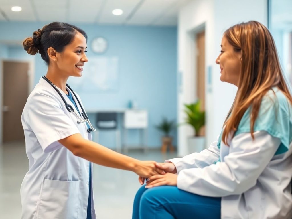 Îngrijire medicală modernă între doctor și pacient.