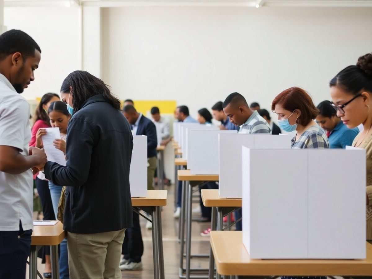 Oameni votând la o secție de votare.