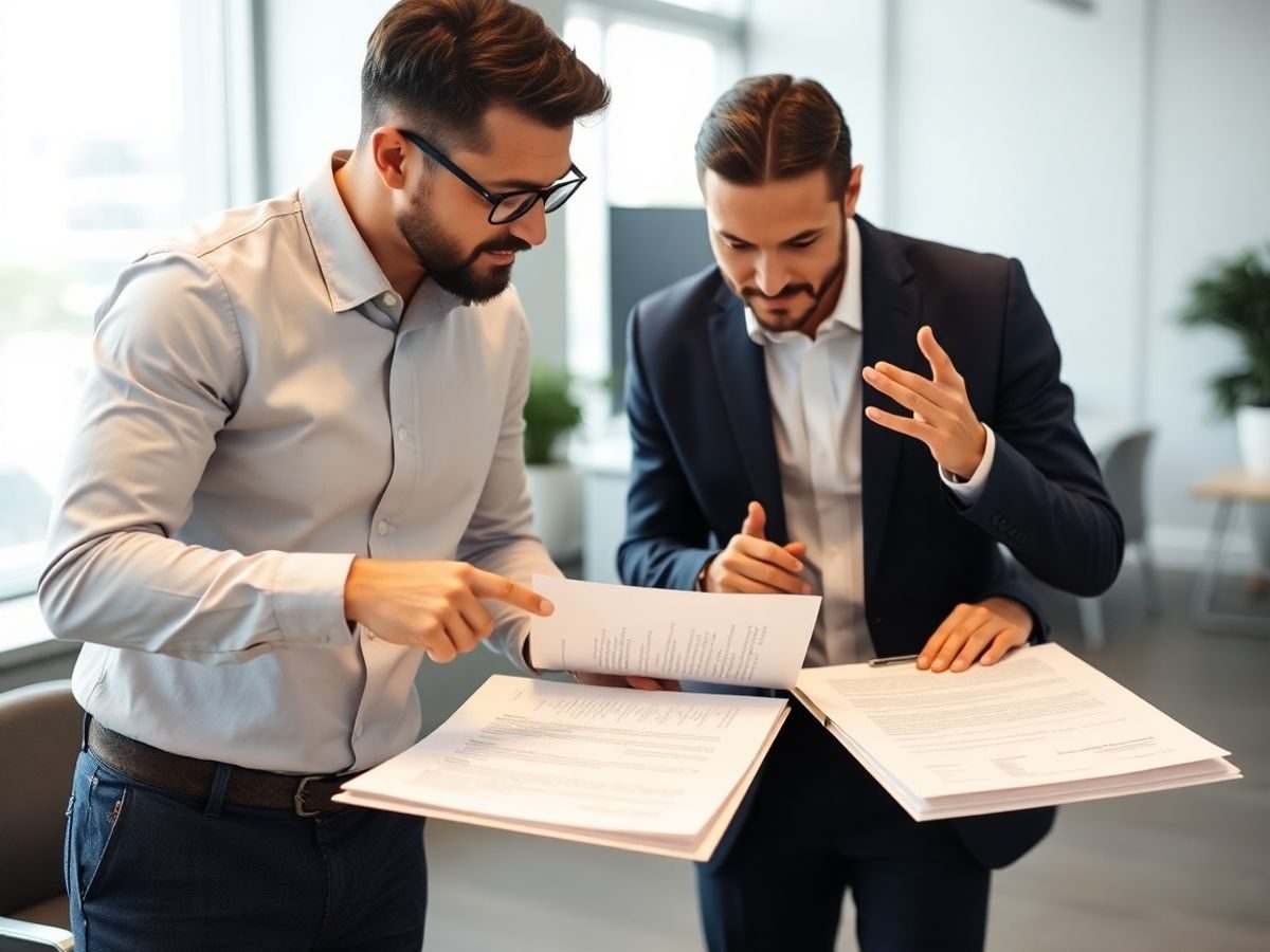 Antreprenori discutând documente legale