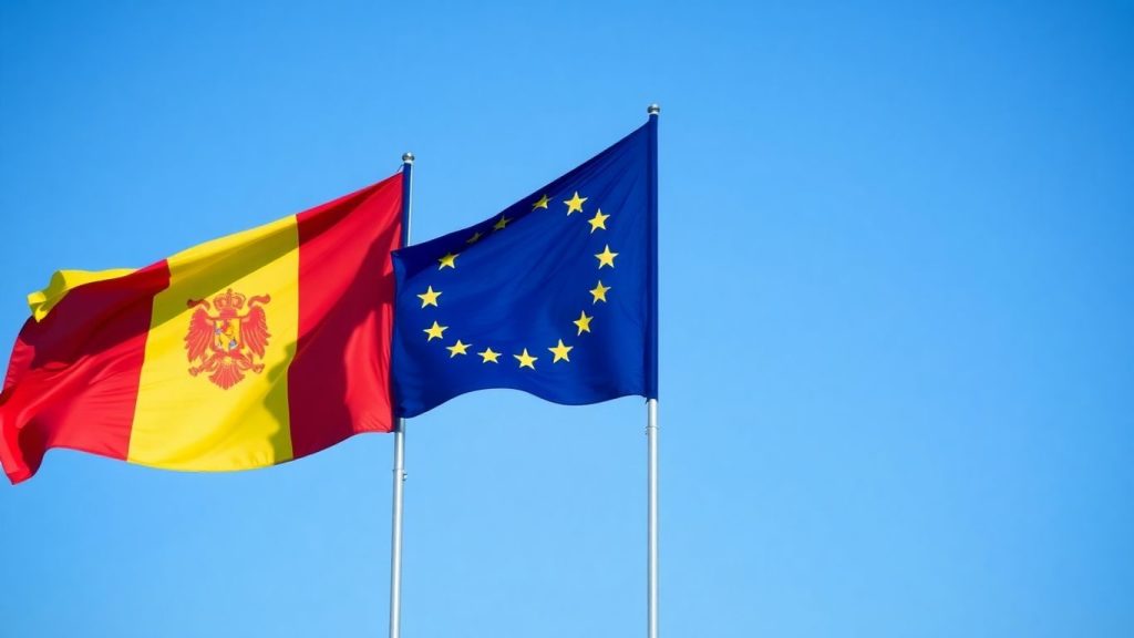 Relațiile dintre UE și România: perspective și provocări 1 Steagurile României și UE fluturând împreună în aer liber.